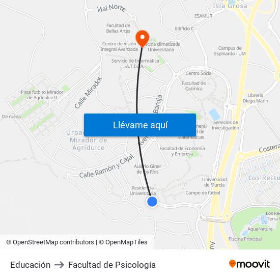 Educación to Facultad de Psicología map