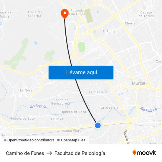 Camino de Funes to Facultad de Psicología map