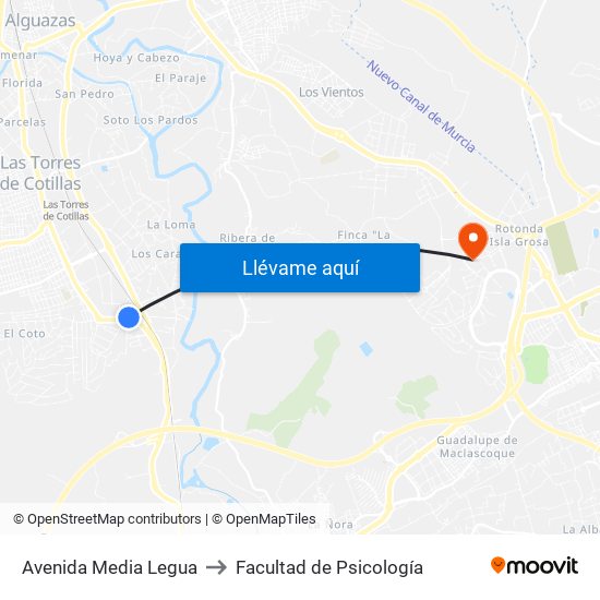 Avenida Media Legua to Facultad de Psicología map