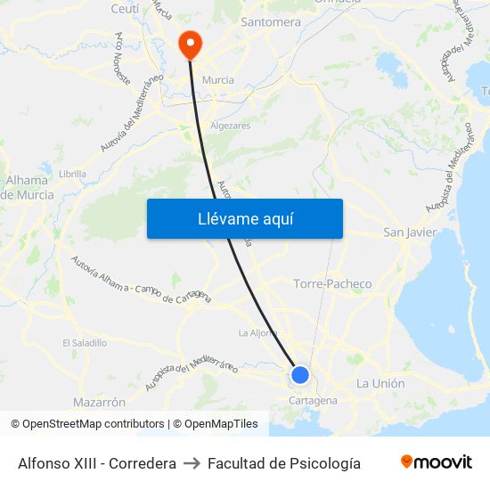 Alfonso XIII - Corredera to Facultad de Psicología map