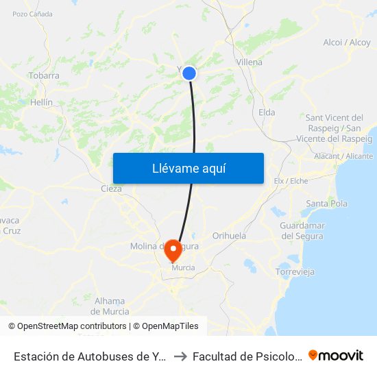 Estación de Autobuses de Yecla to Facultad de Psicología map