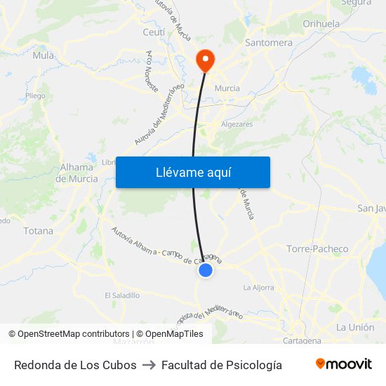 Redonda de Los Cubos to Facultad de Psicología map