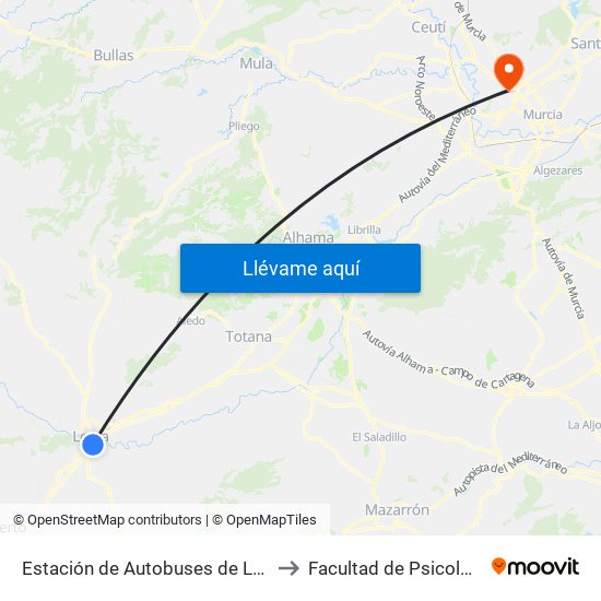 Estación de Autobuses de Lorca to Facultad de Psicología map