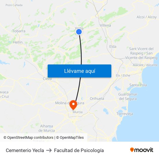 Cementerio Yecla to Facultad de Psicología map