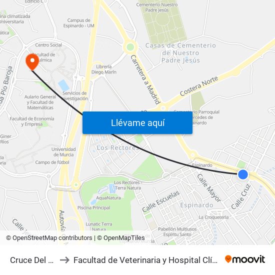 Cruce Del Puntal to Facultad de Veterinaria y Hospital Clínico Veterinario map