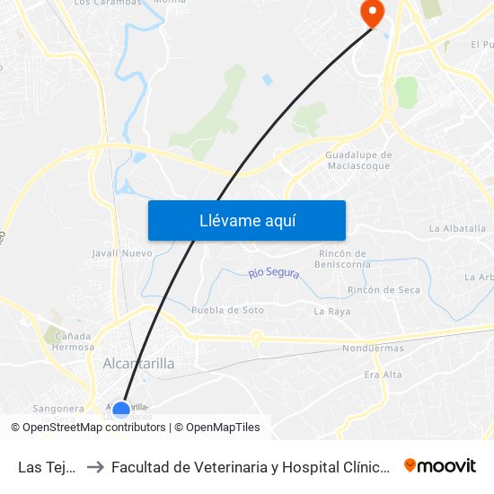 Las Tejeras to Facultad de Veterinaria y Hospital Clínico Veterinario map