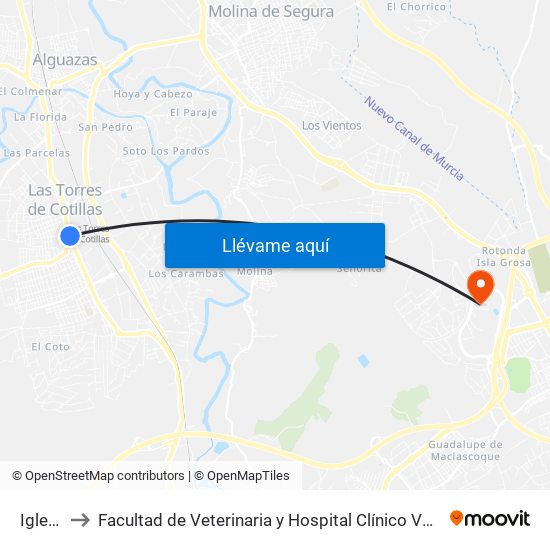 Iglesia to Facultad de Veterinaria y Hospital Clínico Veterinario map