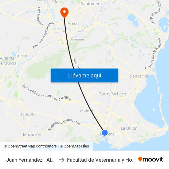 Juan Fernández - Almirante Baldasano to Facultad de Veterinaria y Hospital Clínico Veterinario map