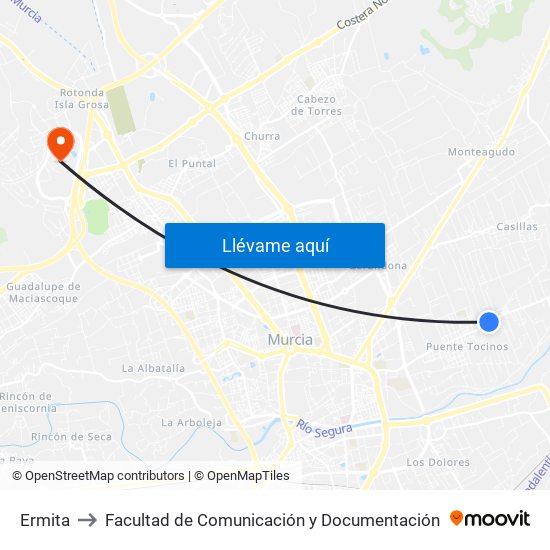 Ermita to Facultad de Comunicación y Documentación map