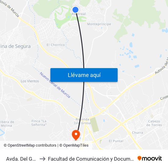 Avda. Del Golf 1 to Facultad de Comunicación y Documentación map