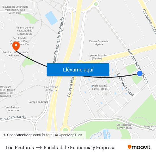 Los Rectores to Facultad de Economía y Empresa map