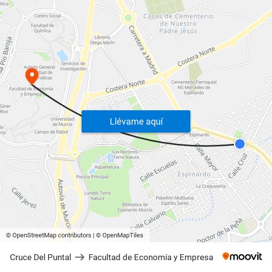 Cruce Del Puntal to Facultad de Economía y Empresa map