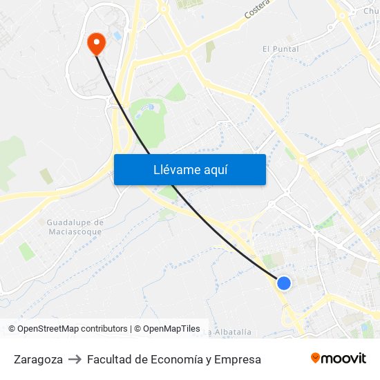 Zaragoza to Facultad de Economía y Empresa map