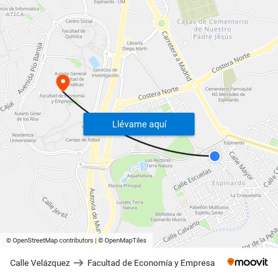 Calle Velázquez to Facultad de Economía y Empresa map