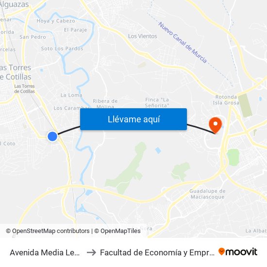 Avenida Media Legua to Facultad de Economía y Empresa map