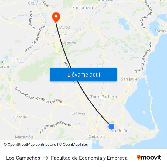 Los Camachos to Facultad de Economía y Empresa map