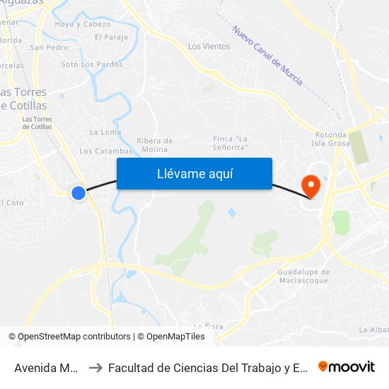 Avenida Media Legua to Facultad de Ciencias Del Trabajo y Escuela U. de Trabajo Social map