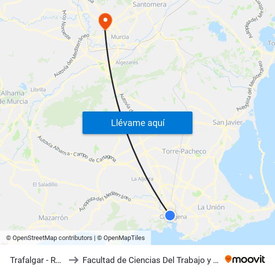 Trafalgar - Ramón y Cajal to Facultad de Ciencias Del Trabajo y Escuela U. de Trabajo Social map