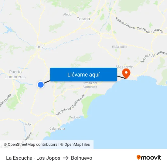 La Escucha - Los Jopos to Bolnuevo map