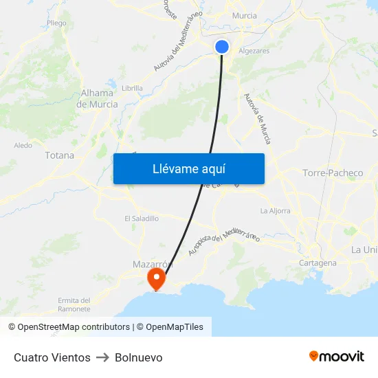 Cuatro Vientos to Bolnuevo map