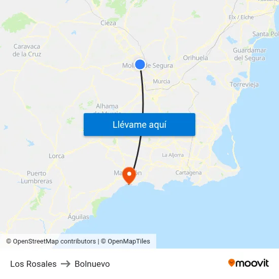 Los Rosales to Bolnuevo map