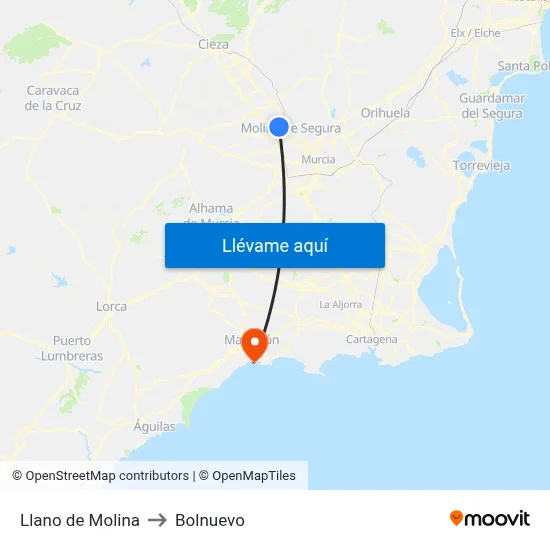 Llano de Molina to Bolnuevo map