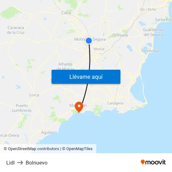 Lidl to Bolnuevo map