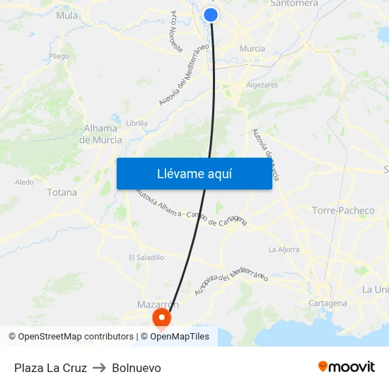 Plaza La Cruz to Bolnuevo map