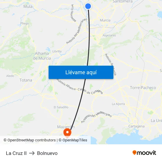 La Cruz II to Bolnuevo map