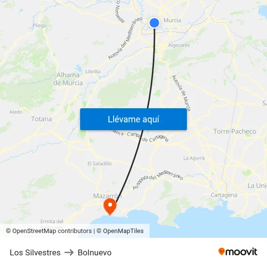 Los Silvestres to Bolnuevo map