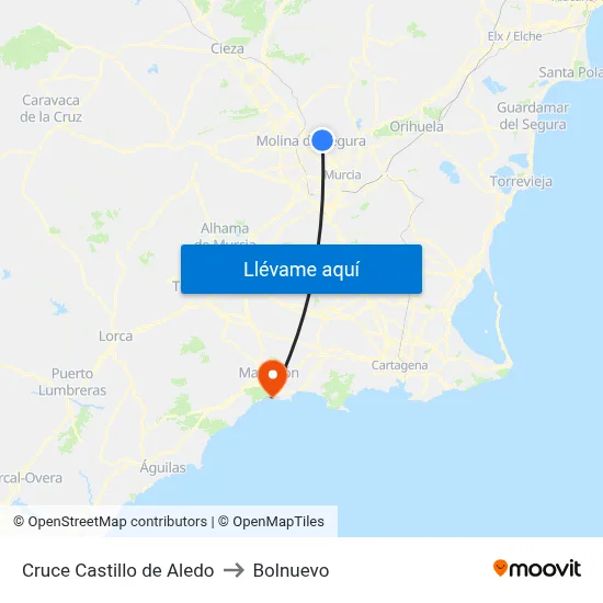 Cruce Castillo de Aledo to Bolnuevo map