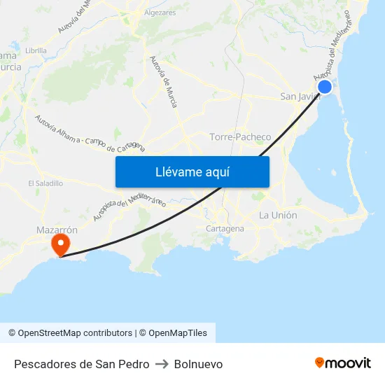 Pescadores de San Pedro to Bolnuevo map