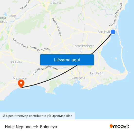 Hotel Neptuno to Bolnuevo map