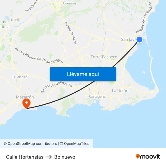 Calle Hortensias to Bolnuevo map