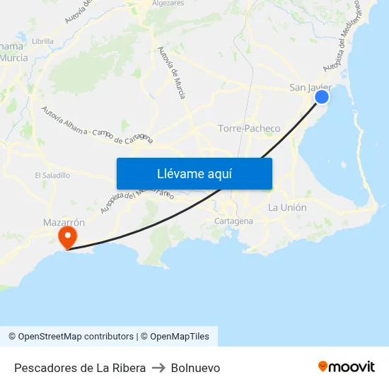 Pescadores de La Ribera to Bolnuevo map