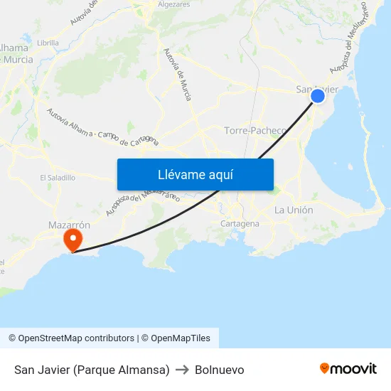 San Javier (Parque Almansa) to Bolnuevo map