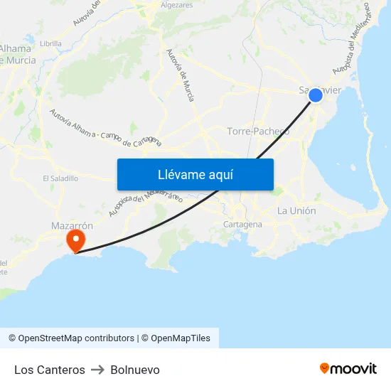 Los Canteros to Bolnuevo map