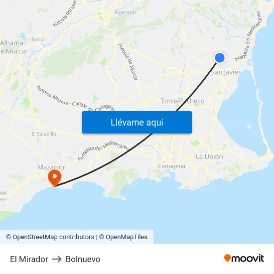 El Mirador to Bolnuevo map