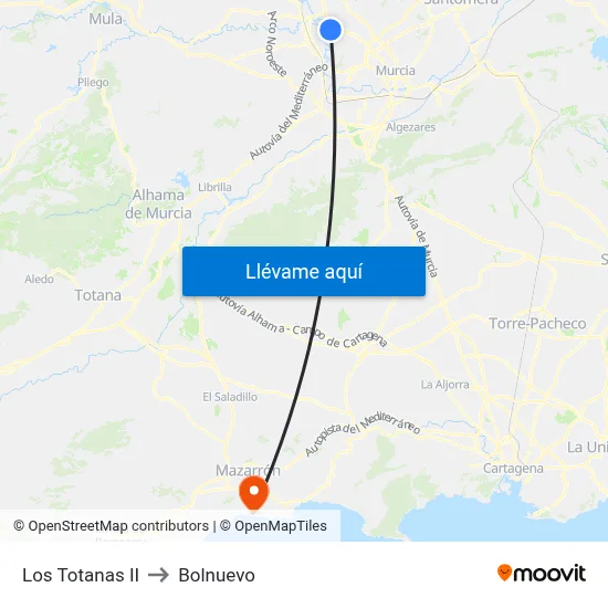 Los Totanas II to Bolnuevo map
