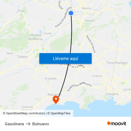 Gasolinera to Bolnuevo map