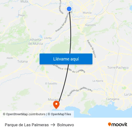 Parque de Las Palmeras to Bolnuevo map