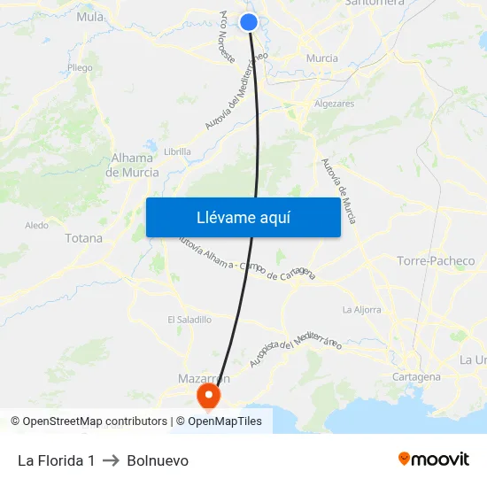 La Florida 1 to Bolnuevo map