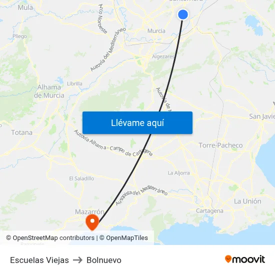 Escuelas Viejas to Bolnuevo map