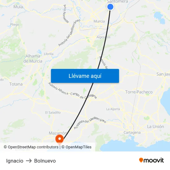Ignacio to Bolnuevo map