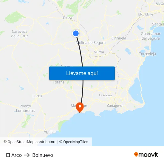 El Arco to Bolnuevo map