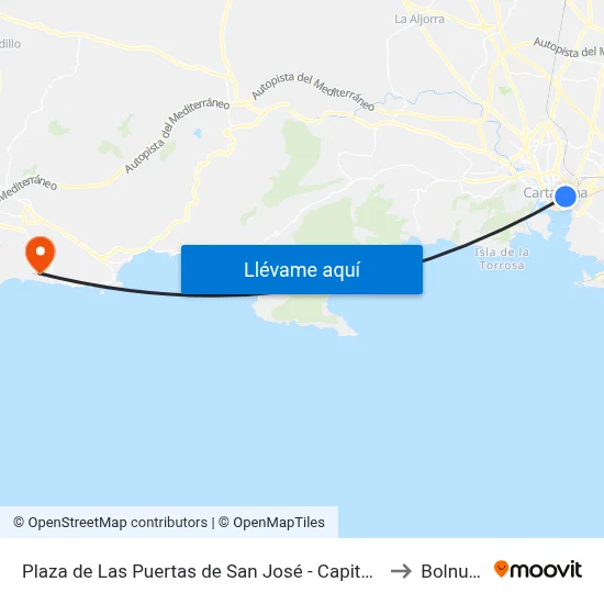 Plaza de Las Puertas de San José - Capitanes Ripoll to Bolnuevo map