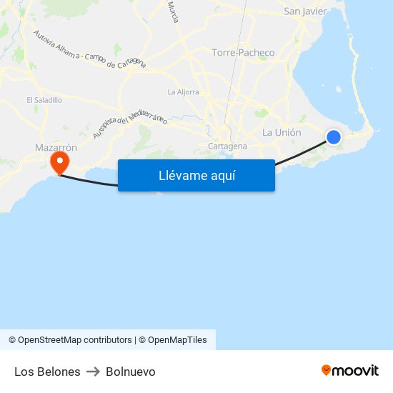 Los Belones to Bolnuevo map