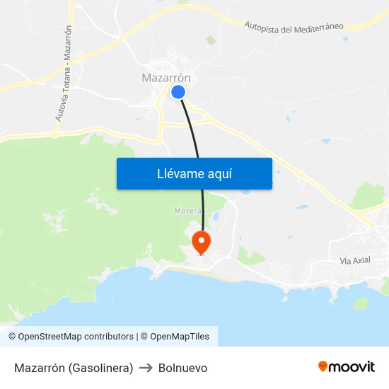Mazarrón (Gasolinera) to Bolnuevo map