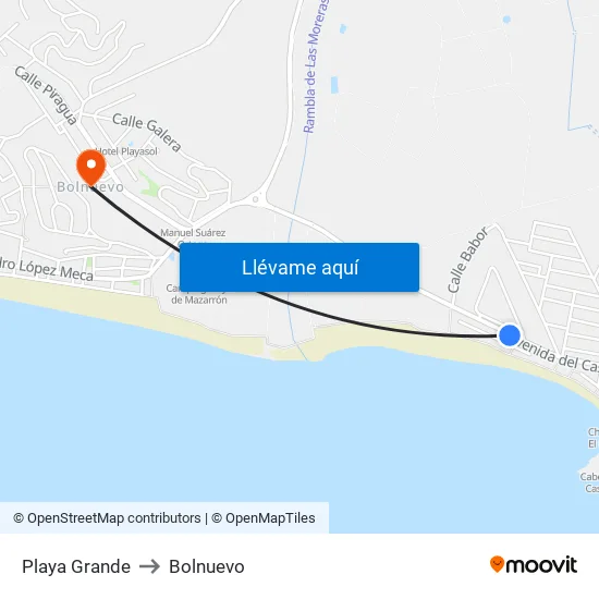 Playa Grande to Bolnuevo map