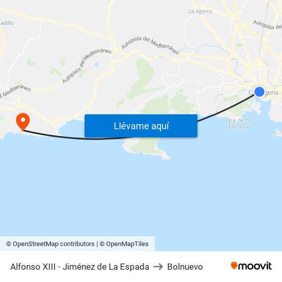 Alfonso XIII - Jiménez de La Espada to Bolnuevo map